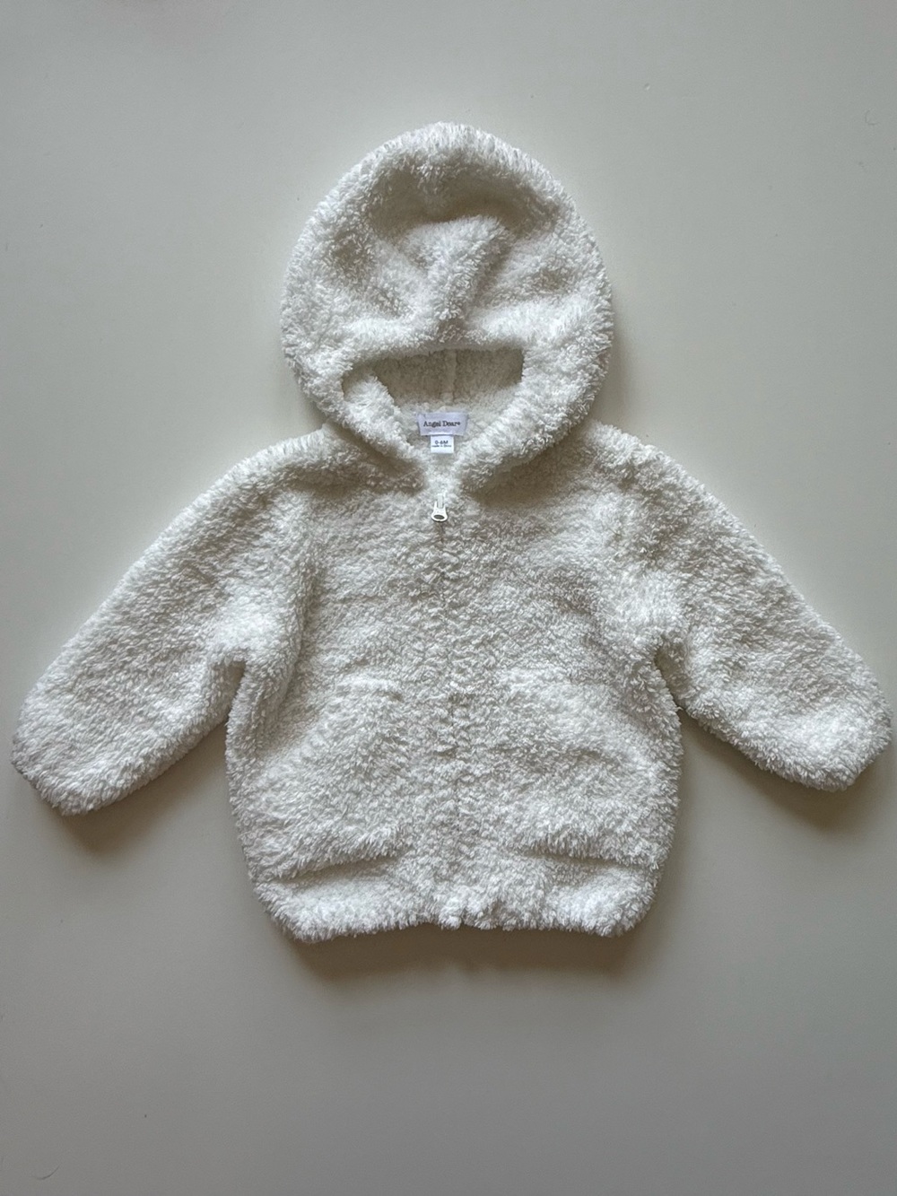 Angel Dear Baby Unisex Chenille White Hooded Jacket - Size 0-6M
